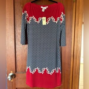 Max Studio Red and Black Geometric Long Sleeve Dress